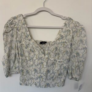 Vici Cream and Blue Floral Blouse